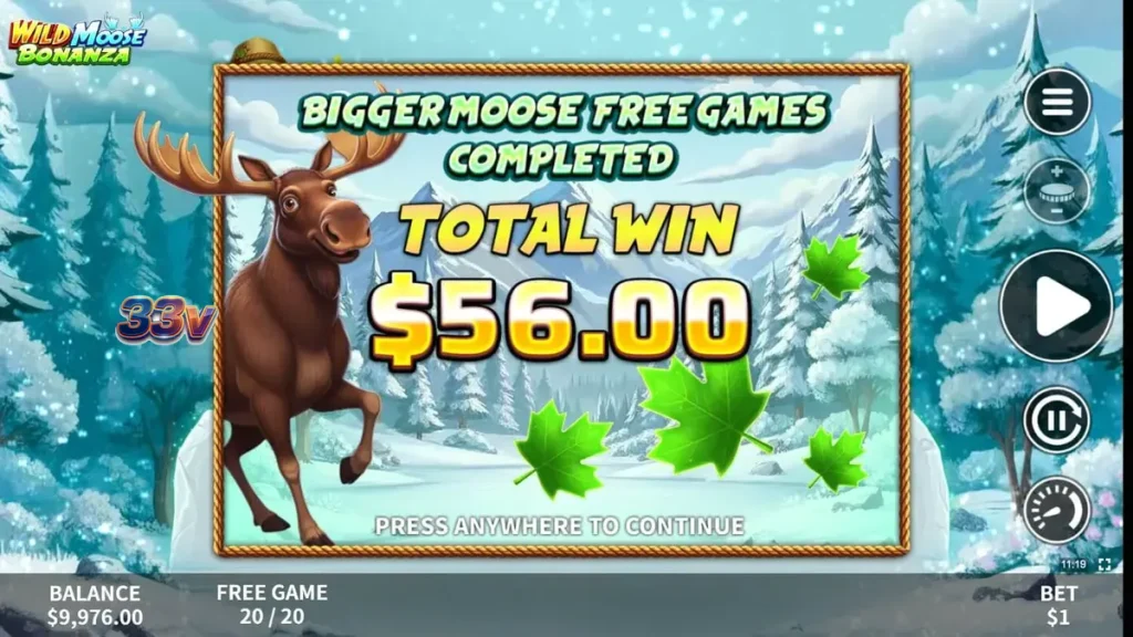 Pemandangan hutan liar dengan simbol moose dan elemen petualangan di slot Wild Moose Bonanza.