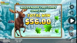 Pemandangan hutan liar dengan simbol moose dan elemen petualangan di slot Wild Moose Bonanza.