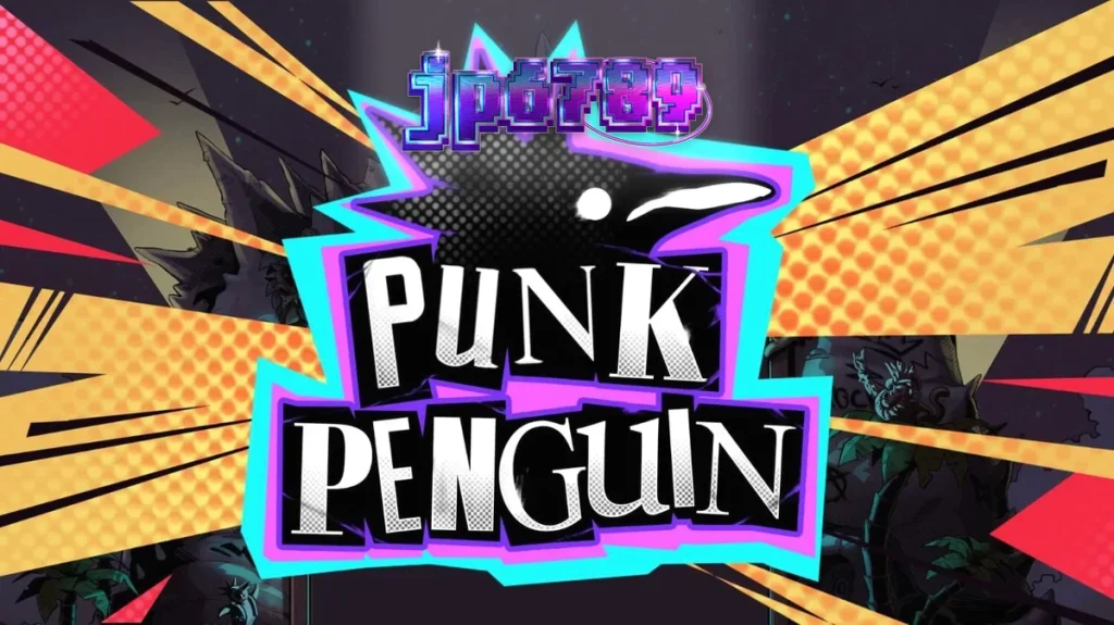 Tampilan visual slot Punk Penguin dengan tema konser musik punk bawah tanah.